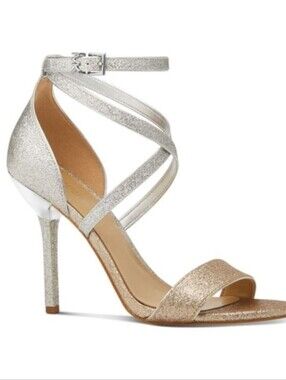 LN Michael Kors Gold and Silver Glitter Strappy High Heel Sandals ✨️